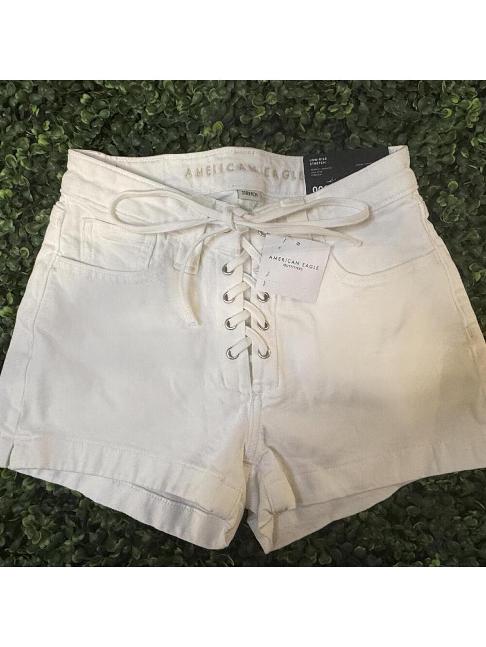 American Eagle White Lace Up Low Rise Shorts Size 000 NWT